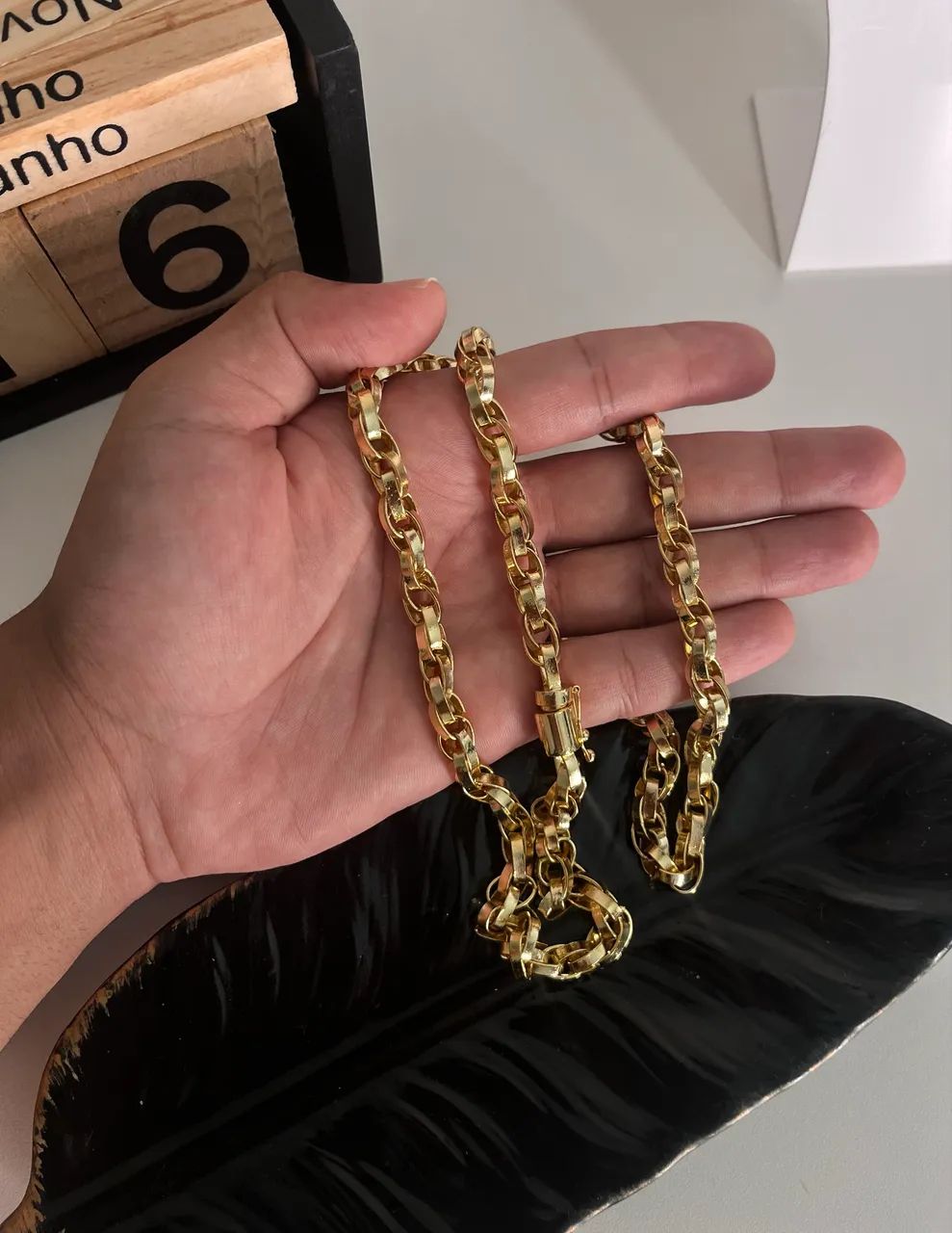 Corrente Baguete Dupla 8mm banhada a ouro masculina - Foto 5