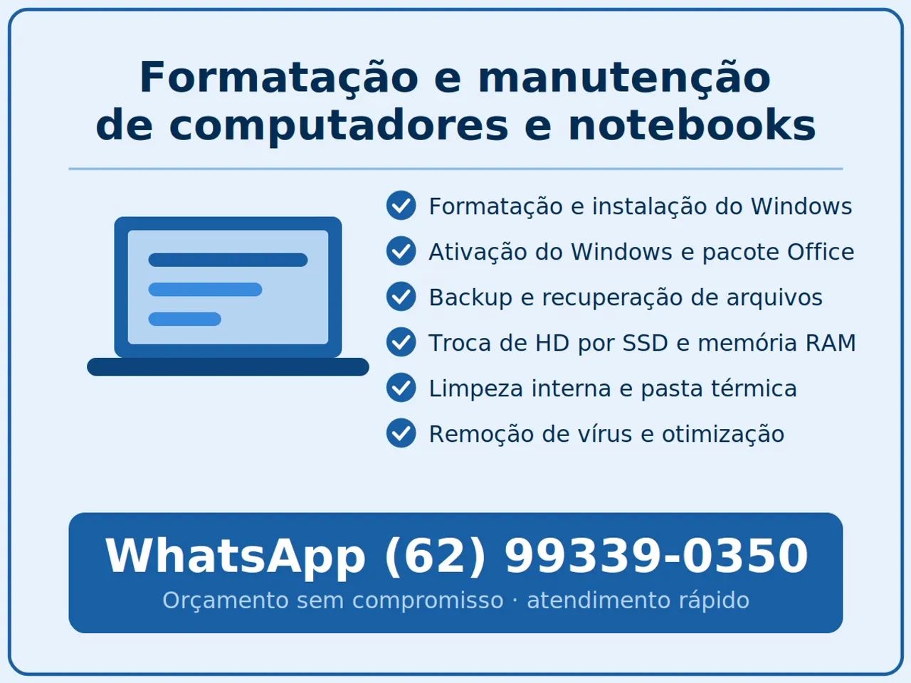 Formatação de PC e notebook com backup, SSD e limpeza ? orçamento sem compromisso