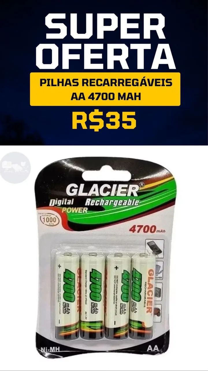 Kit Carregador de Pilhas + Pilhas Recarregáveis