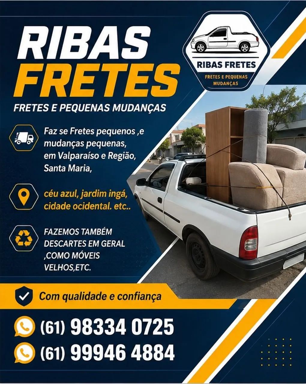 FRETES RÁPIDOS VALPARAISO, MUDANÇAS PEQUENAS, POUCAS COISAS!