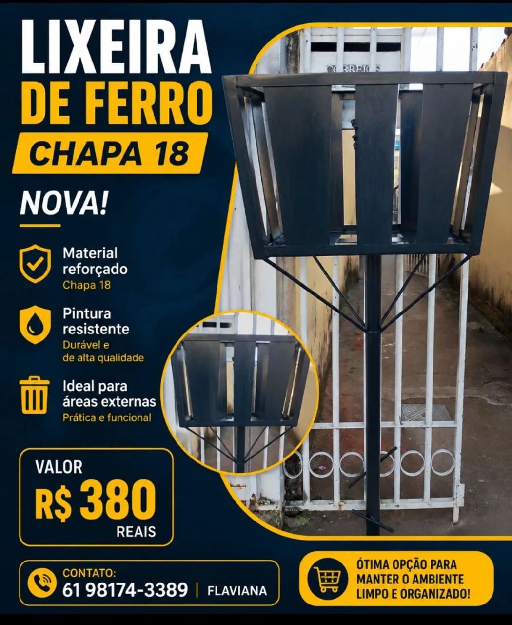 Lixeira de ferro chapa 18.