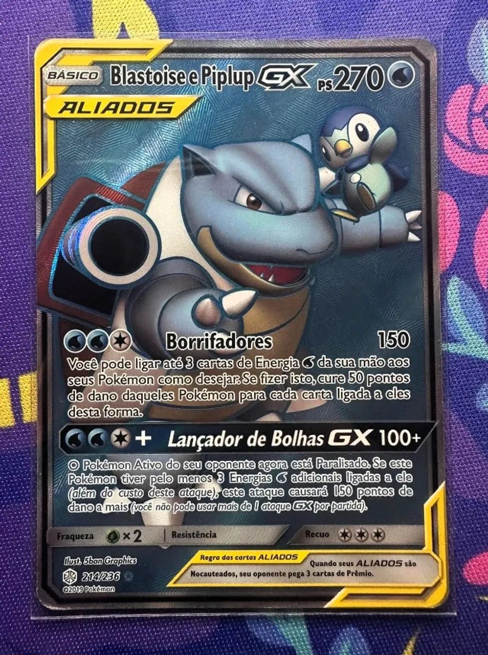 Carta Blastoise e Piplup GX Aliados MP Pokemon TCG