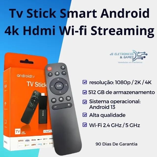 Tv Stick Smart Android 4k Hdmi Wi-fi Streaming 512GB - - loja física - entrega rápida