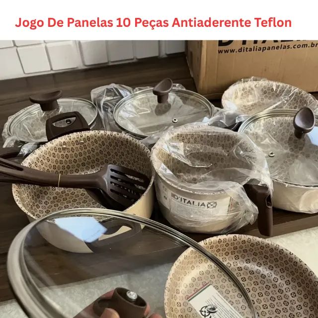 Jogo De Panelas 10 Peças Antiaderente Teflon - Linha Familiar Para Cozinha Completa,