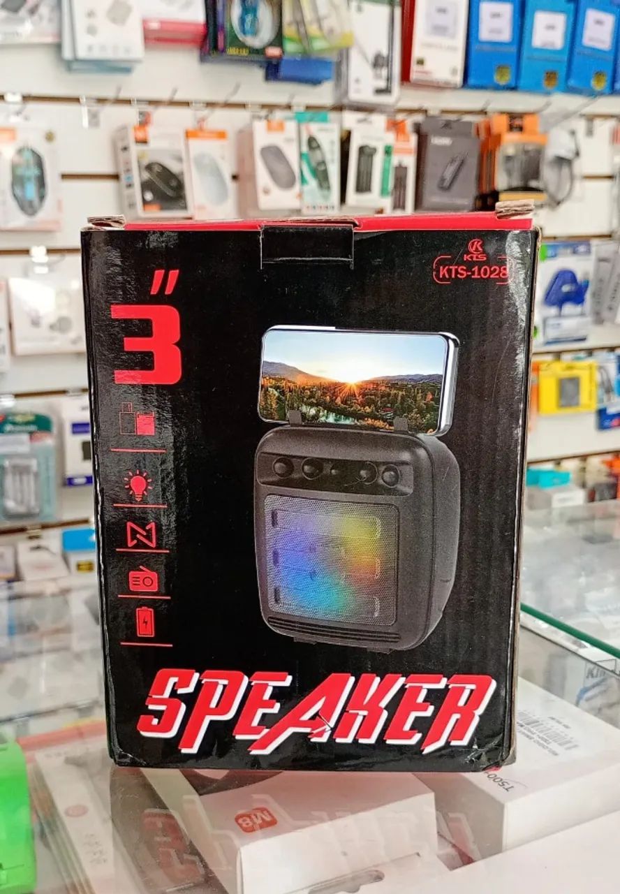 Mini Caixa de Som Bluetooth Portátil Com Suporte Para Celular e LED RGB - Novo