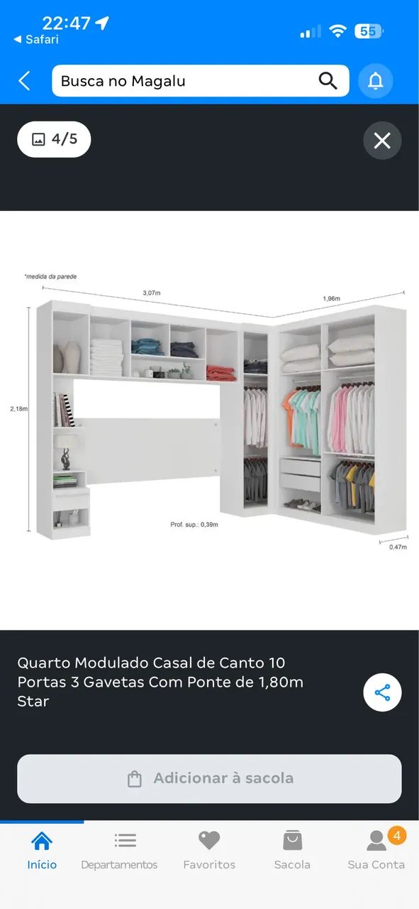 Guarda Roupas Queen Modulado Com 10 Portas Star Branco - Foto 2