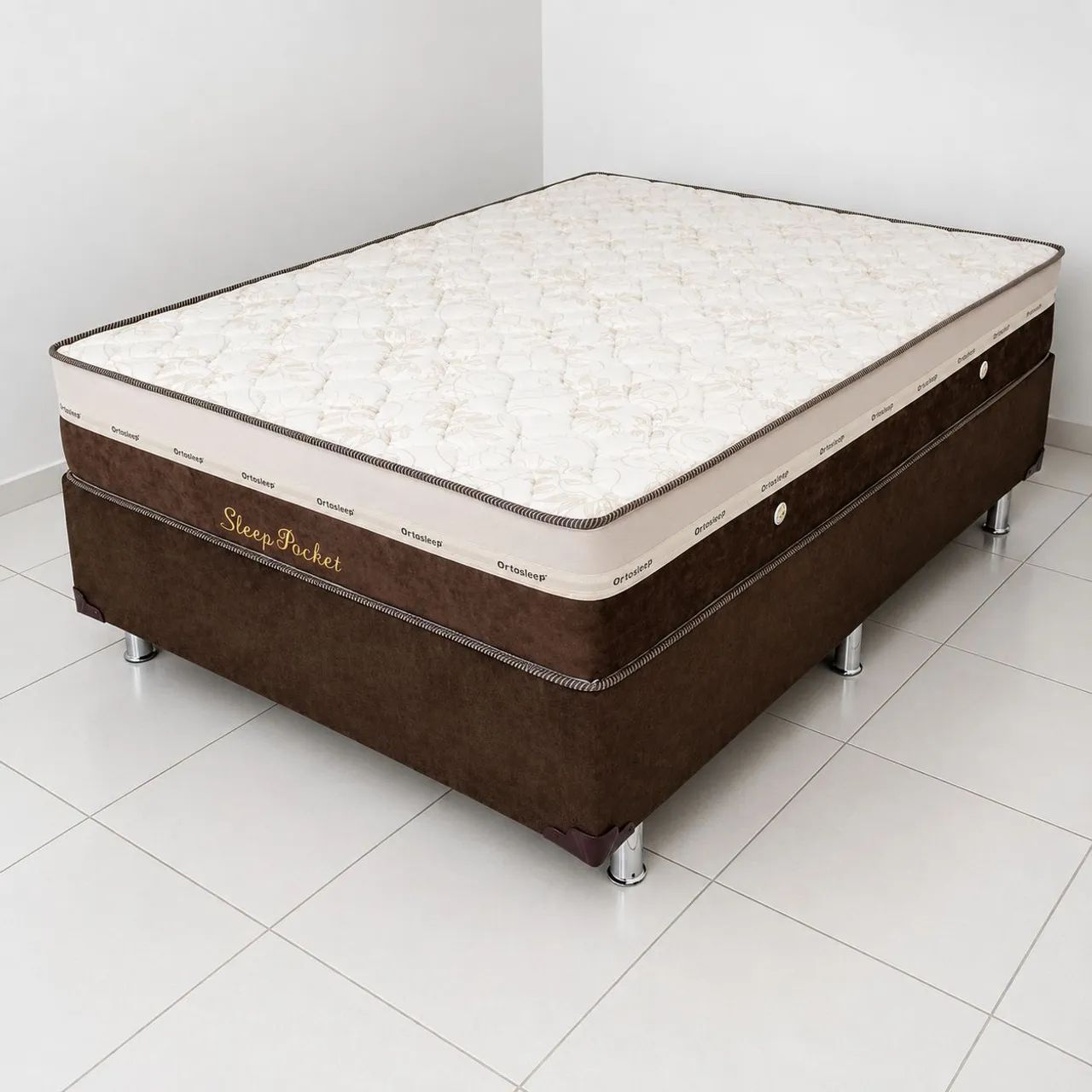 Cama Sleep pocket casal marrom nobuck 
