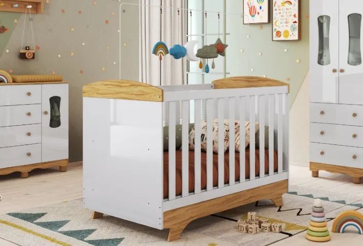 Berço Cama Cris Americano, 100% MDF - Peroba - Foto 2