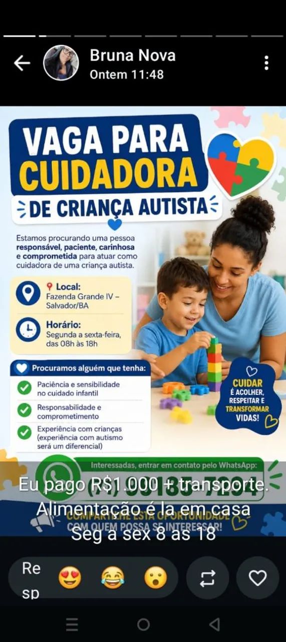 Vaga para Cuidadora