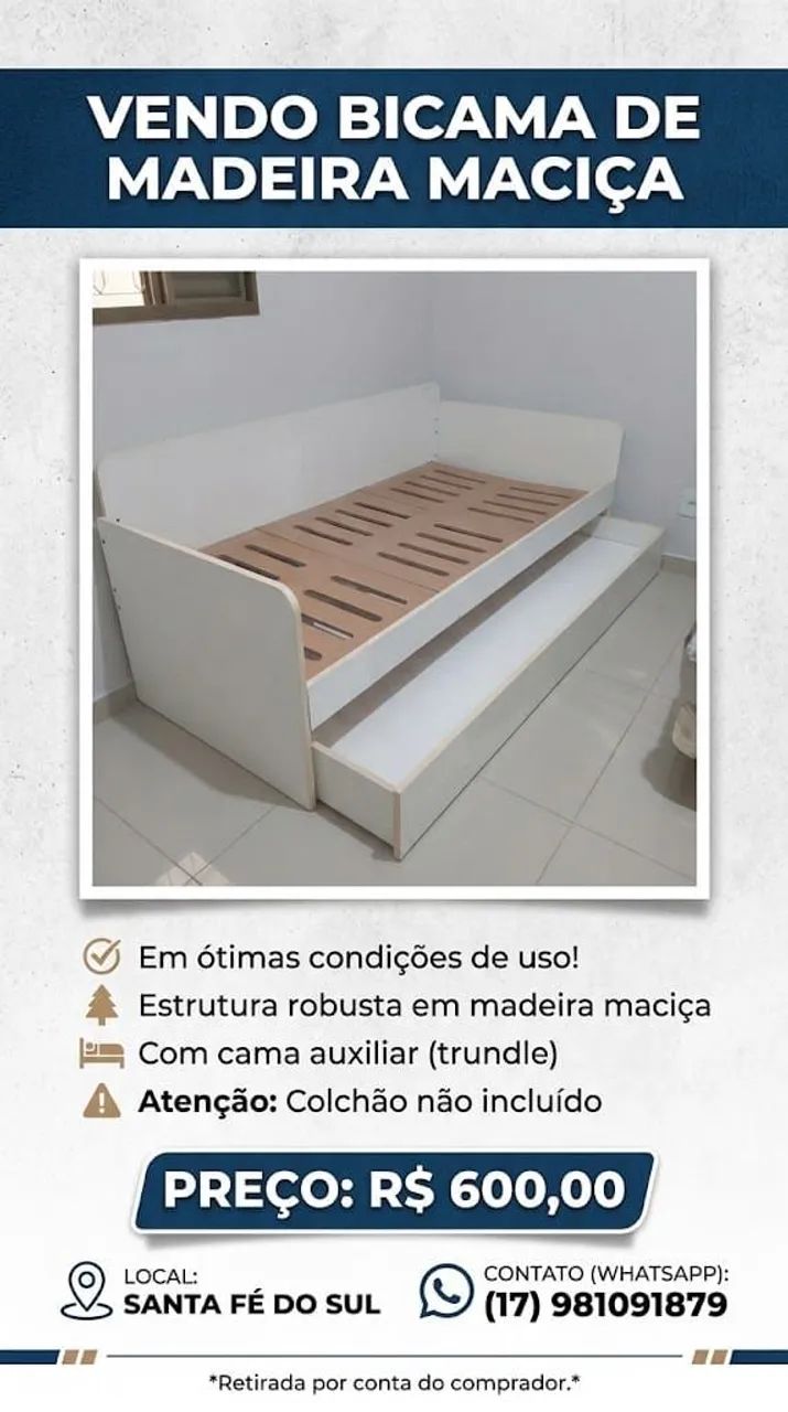 Bicama de madeira maciça
