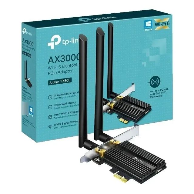 Placa Rede Pci-e Tp-link Tx50e Ax3000 Wi-fi 6 E Bluetooth 5 Novo Loja Coimbra Computadores