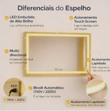 Espelho Retangular 120x170 Cm Jateado Led Lapidado Bivolt Espelho Retangular 120x170 Cm J - Foto 2