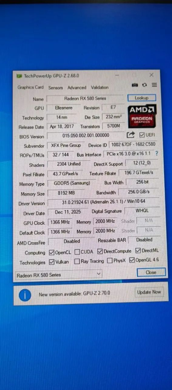 PLACA DE VÍDEO XFX RX580 8GB  - Foto 2