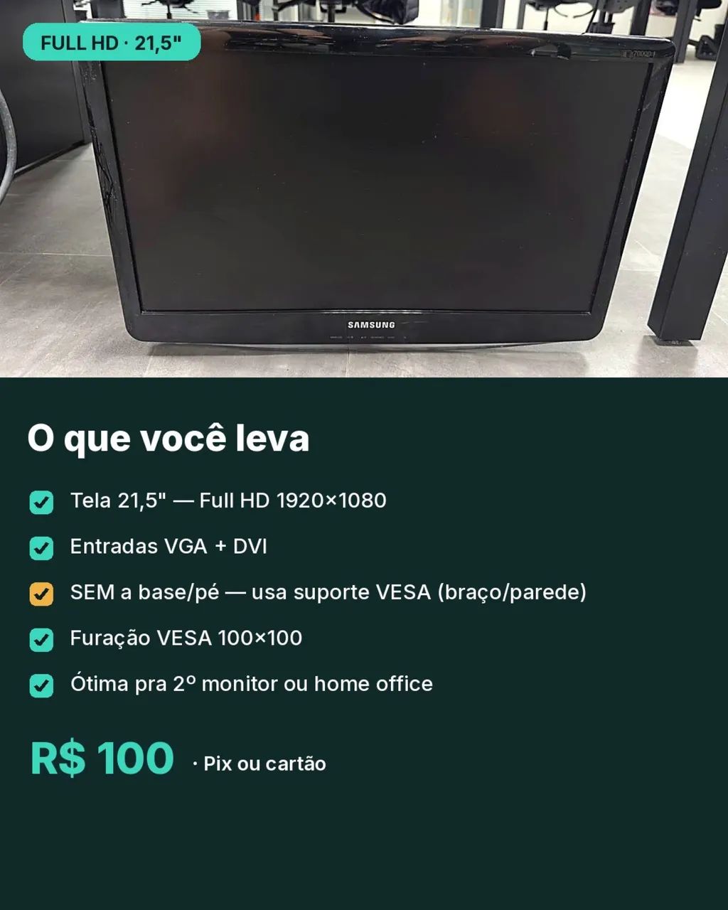Monitor Samsung 21,5 polegadas Full HD (sem base) - Foto 2