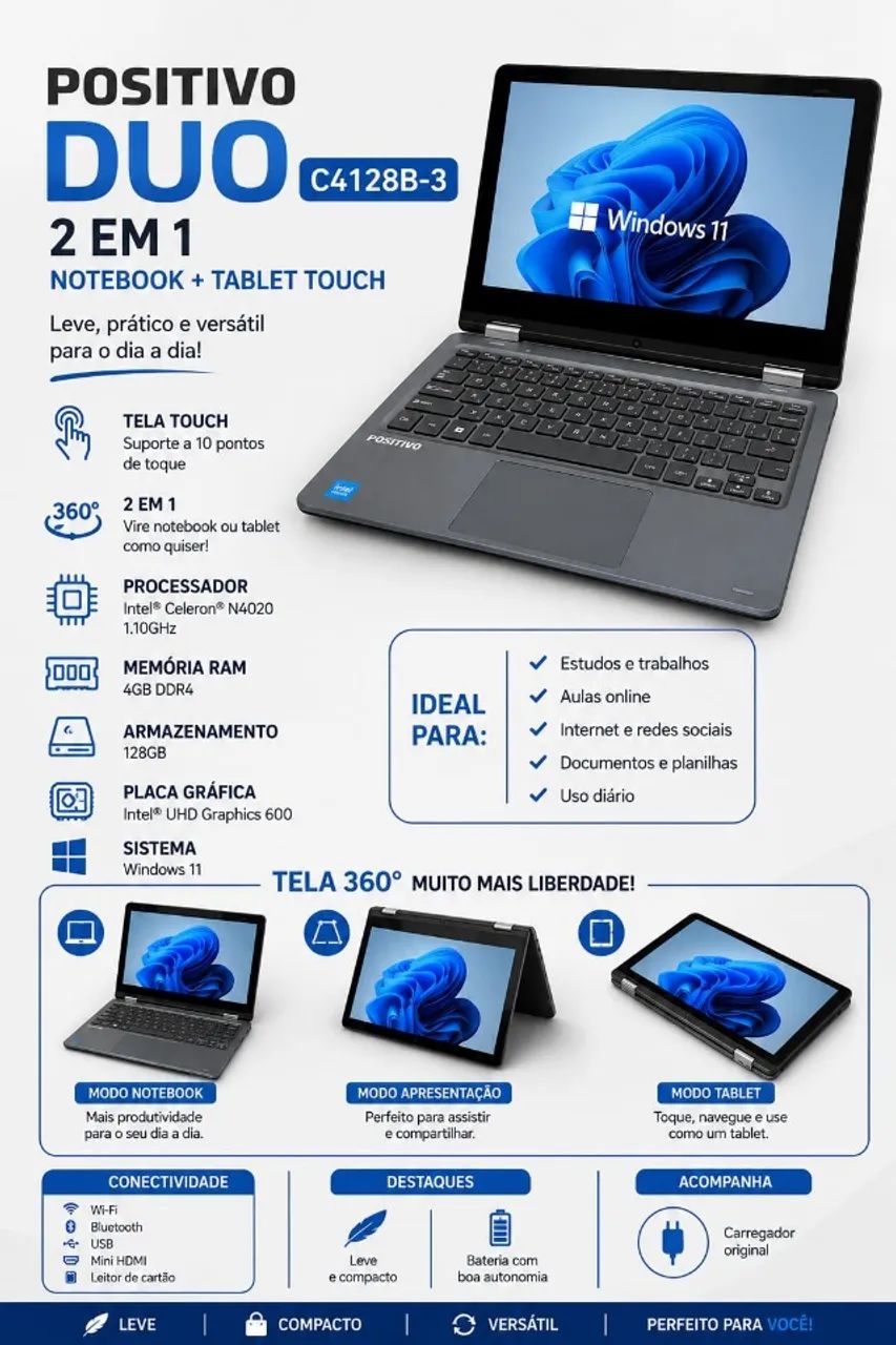 Notebook 2 em 1 Positivo Duo C4128B-3