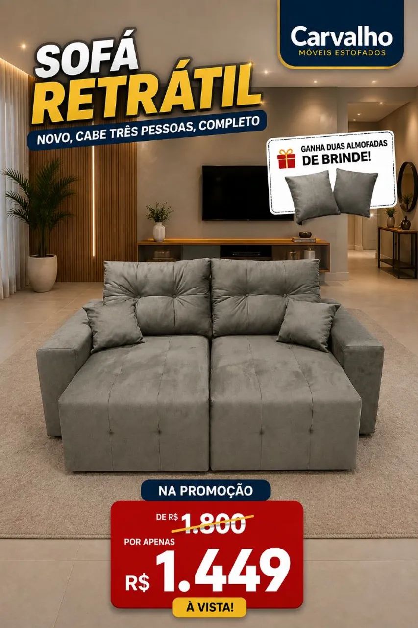 Promoção imperdível de 1800 por 1499 Sofá retrátil novo completo ganha 2 almofadas 