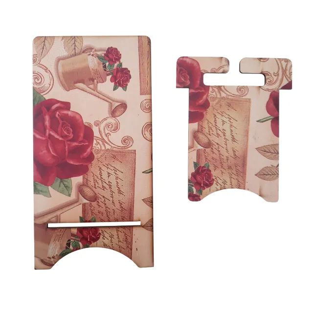 Porta Celular Suporte Artesanato Mdf Estampado Rosas - Foto 2