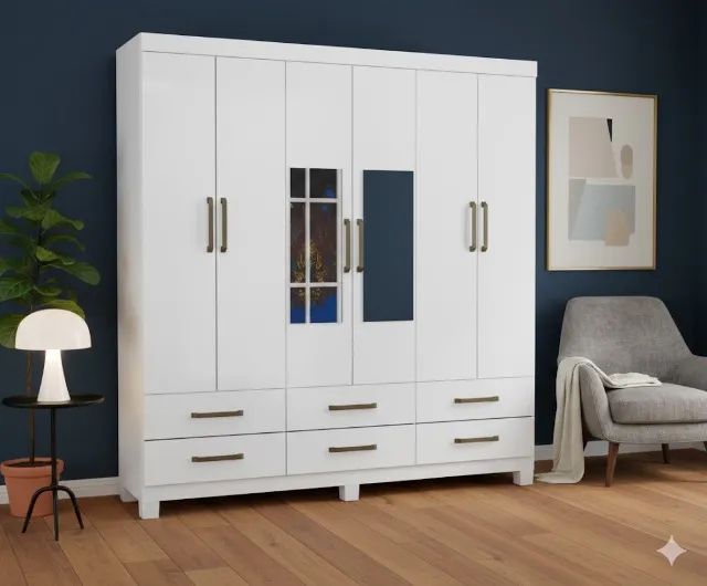Guarda Roupa Dallas Branco com Espelho (SUPER OFERTA)
