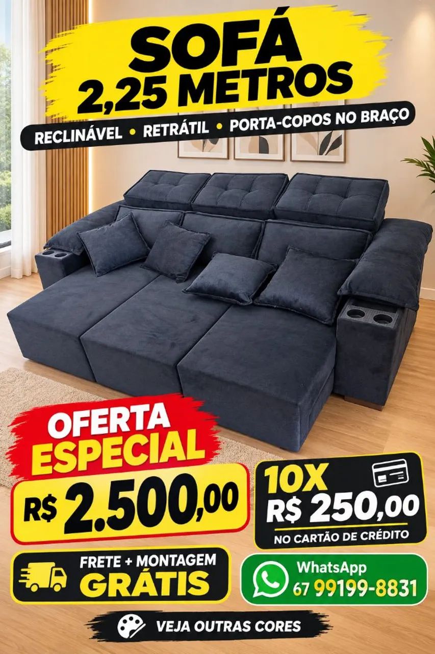 Lançamento sofá com porta copos novo grande