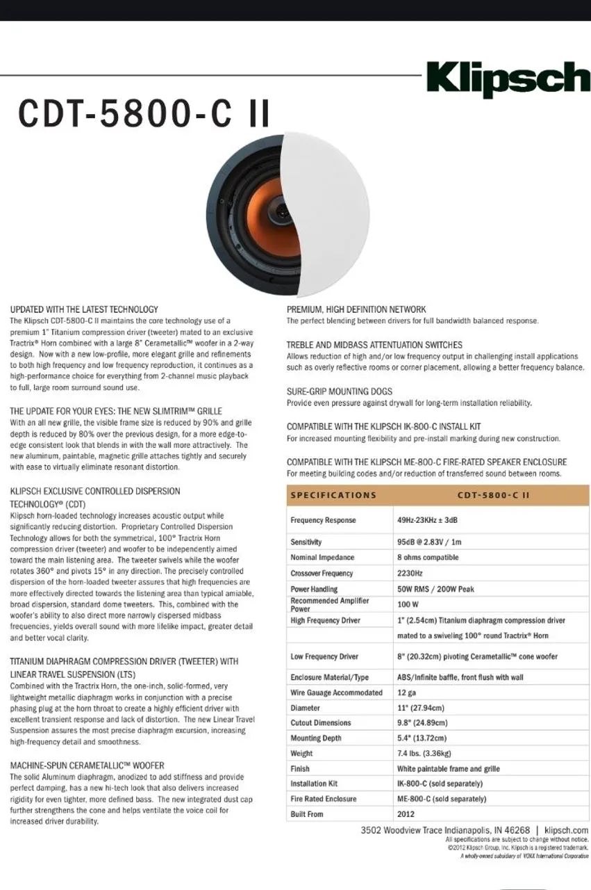 Caixas de embutir Klipsch CDT-5800-C II - Atmos 8 polegadas angulável   - Foto 2