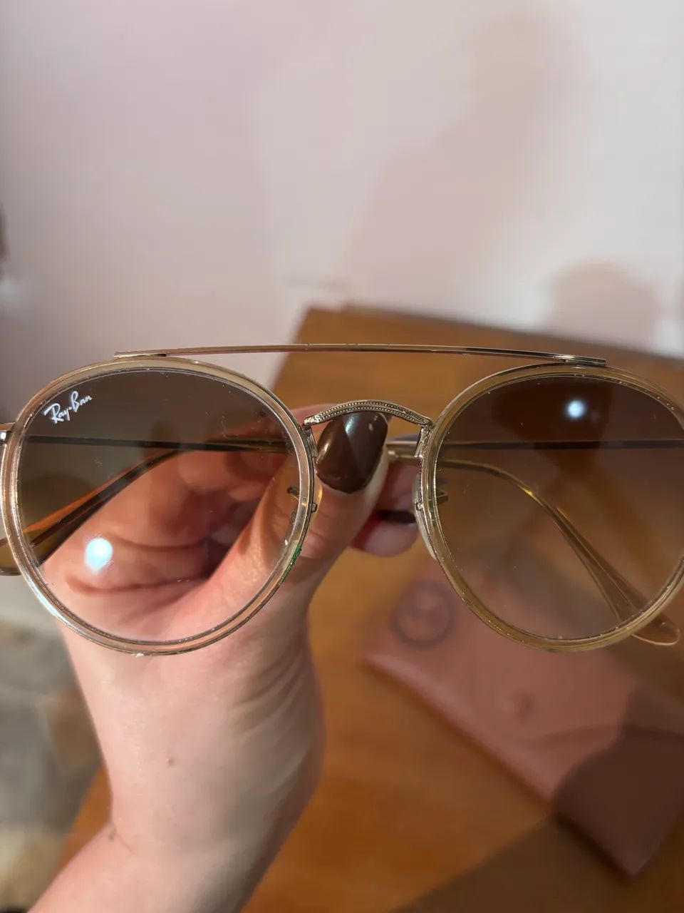 Óculos Ray-Ban ORIGINAL Double Brigde dourado e marrom 