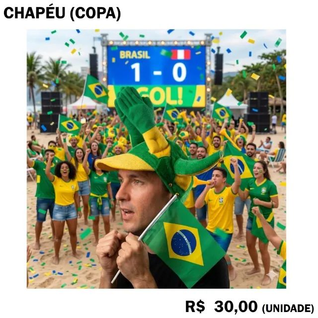 Chapéu do Brasil com Sininho Bate Palmas Copa do Mundo Verde e Amarelo