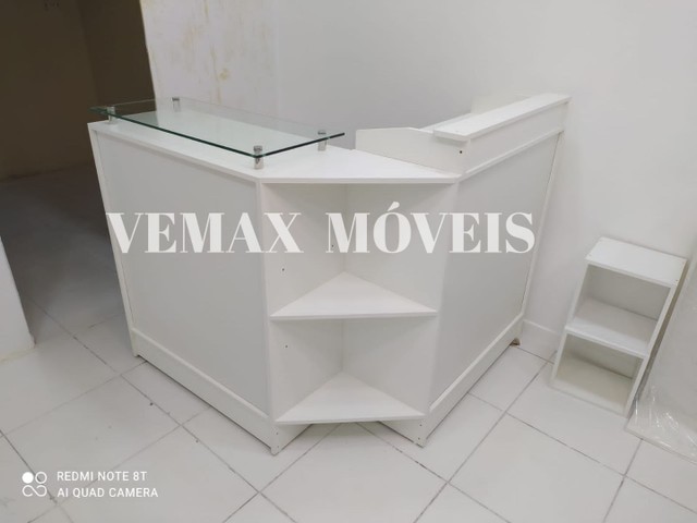 BALCÃO L CAIXA TAMPO DE VIDRO 100% MDF NOVO 