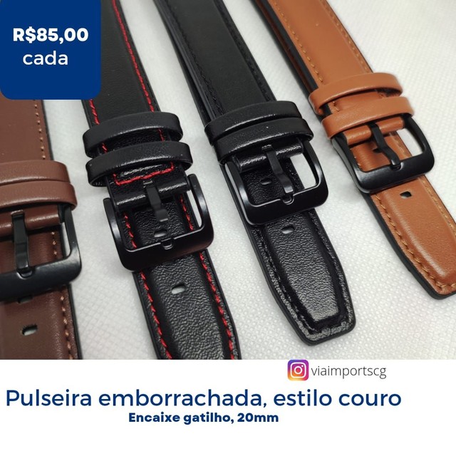 Pulseira Emborrachado Estilo Couro 20mm para Smartwatch