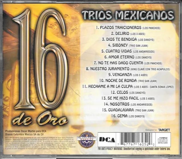 CD: Trios Mexicanos -- 16 de Oro (Los Panchos, Los Dandys, Los 3 Ases, Trio San Juan) - Foto 3