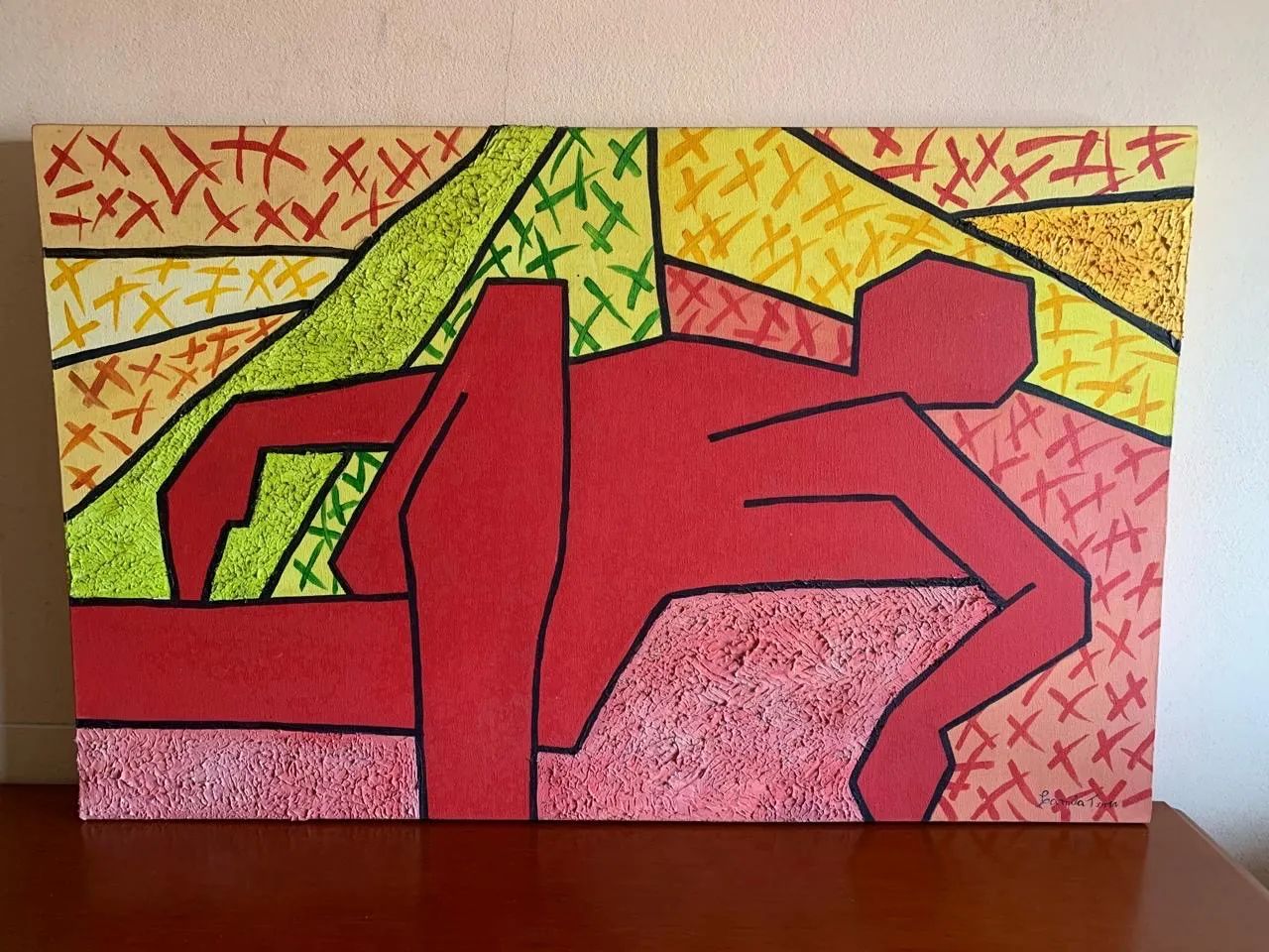 Quadro geométrico e texturas,tela a óleo, Artista Camila Terra 