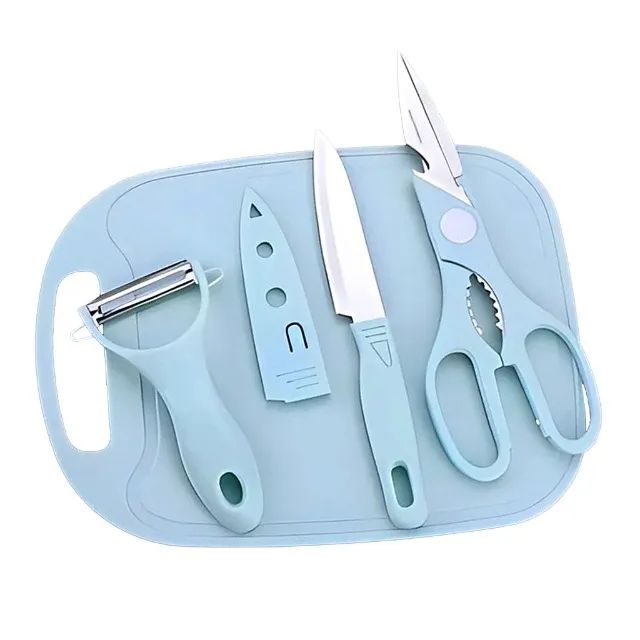 Utensílios 4 Peças Cozinha Faca Tabua Tesoura Descascador - Foto 6