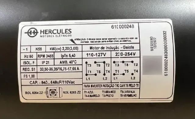 Motor Elétrico Monofásico Hercules 3cv 2 Pólos 3455rpm Alta Rotação 110/220V - Foto 4