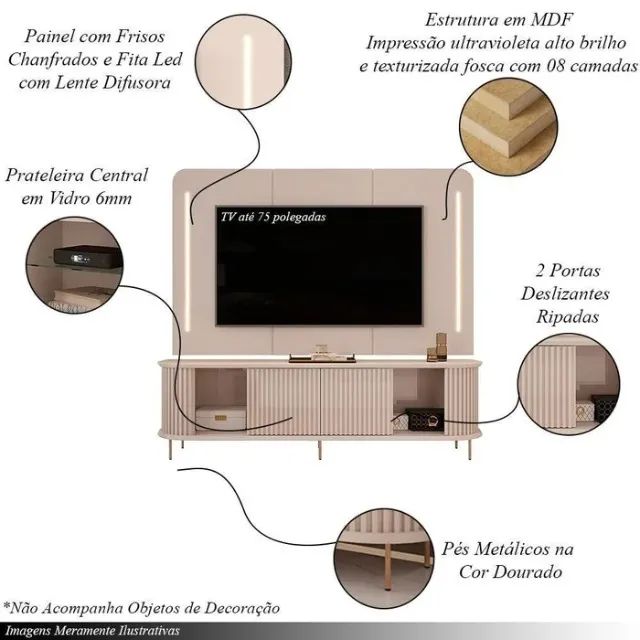 Bancada e Painel  P/ TV até 75" com Leds DIVIDIMOS EM ATÉ 10X SEM JUROS - Foto 5