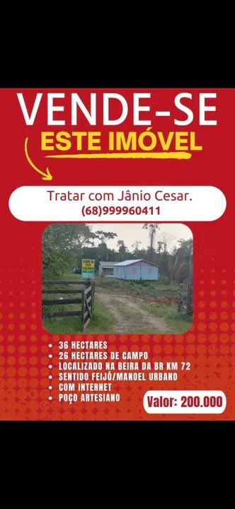 Fazenda com 36 hectares à venda em Feijó/AC