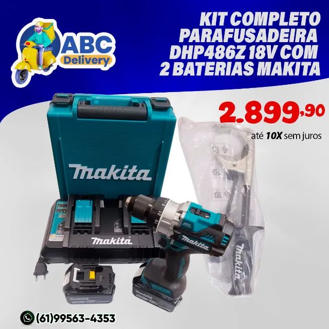 Kit Completo Parafusadeira Dhp486z 18v Com 2 Baterias Makita