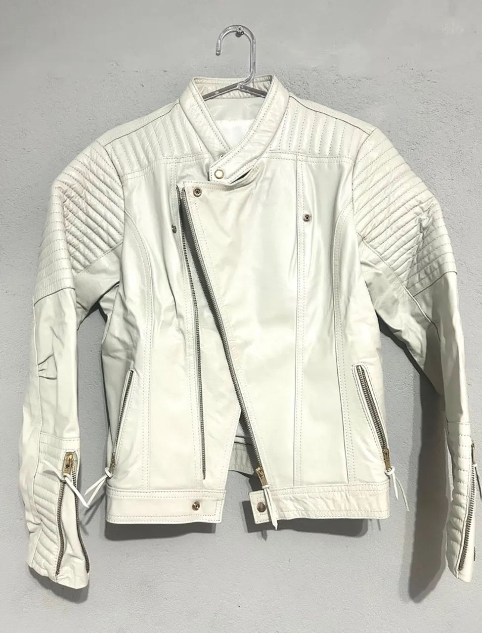 Jaqueta de Couro Legitimo Feminina Off White  - Foto 2