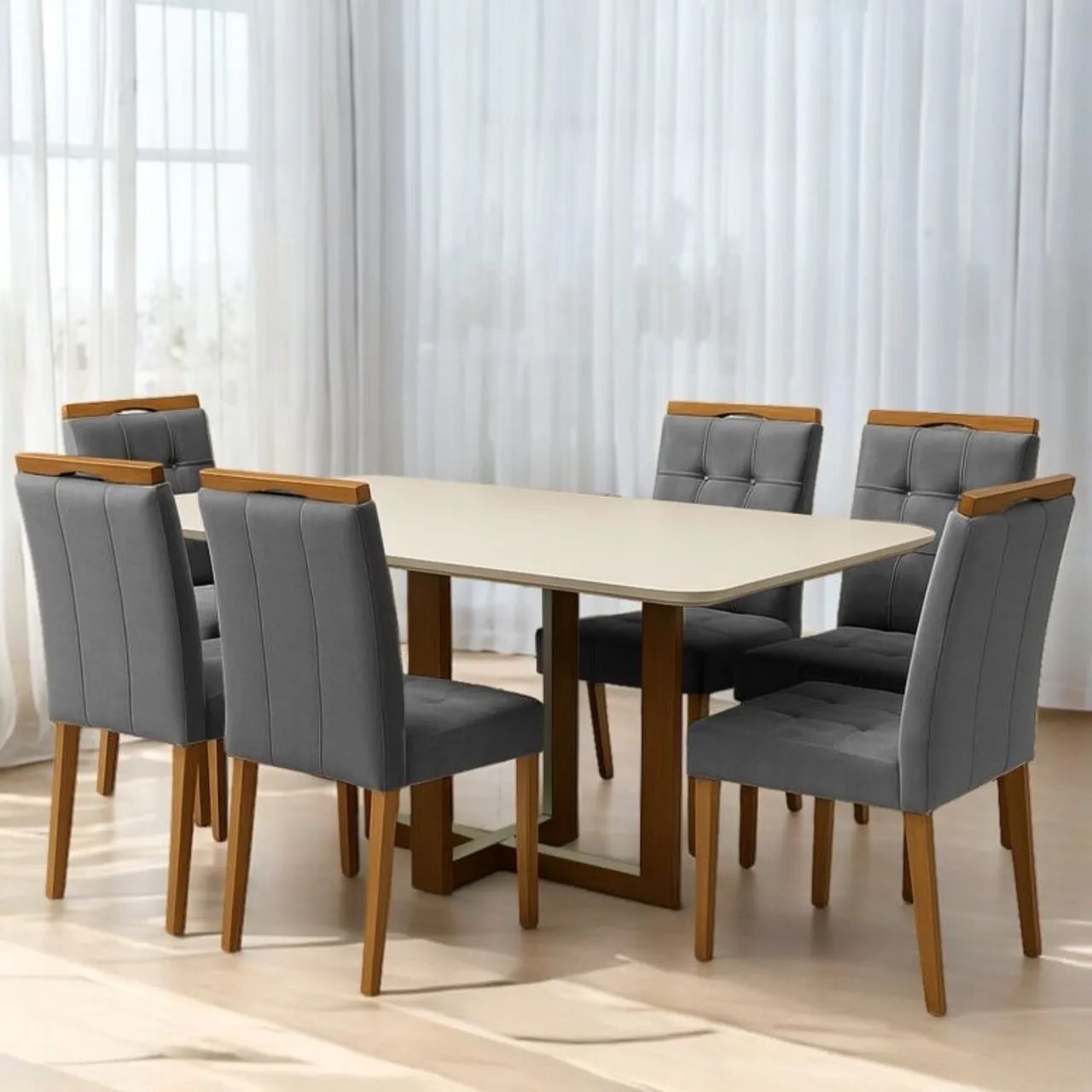 Mesa de Jantar 160×80 com 6 Cadeiras Sophia tt86