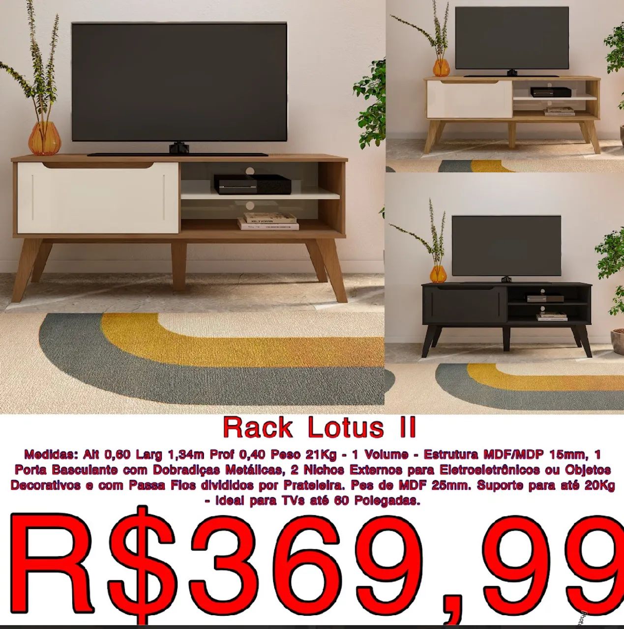 Entrega grátis !! Vendo rack para Tv até 60 polegadas!  - Foto 5