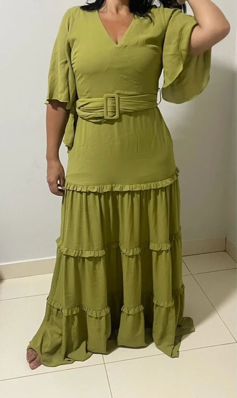 Vestido longo verde com babados - Foto 3