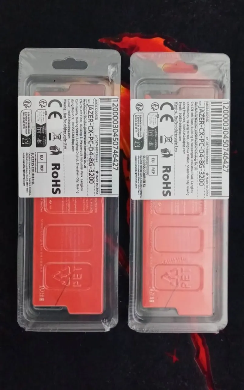 Memorias 16gb (2x8) DDR4 3200mhz - Jazer Red - peças novas