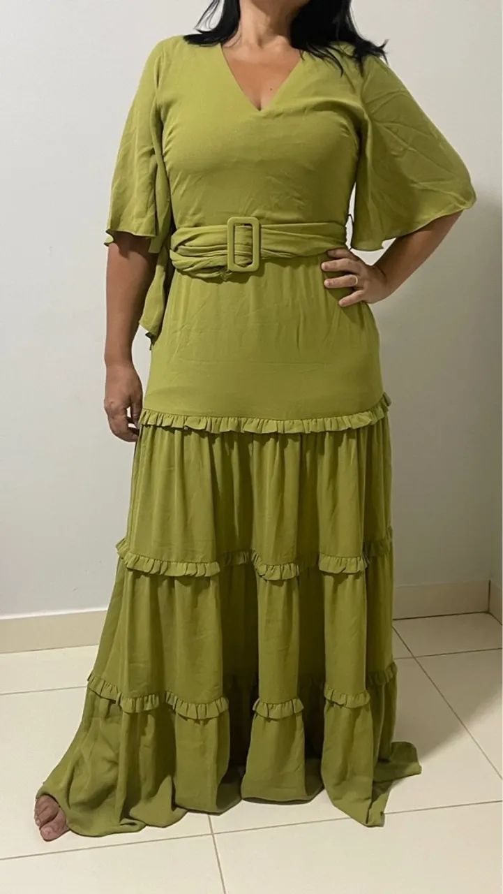 Vestido longo verde com babados - Foto 5