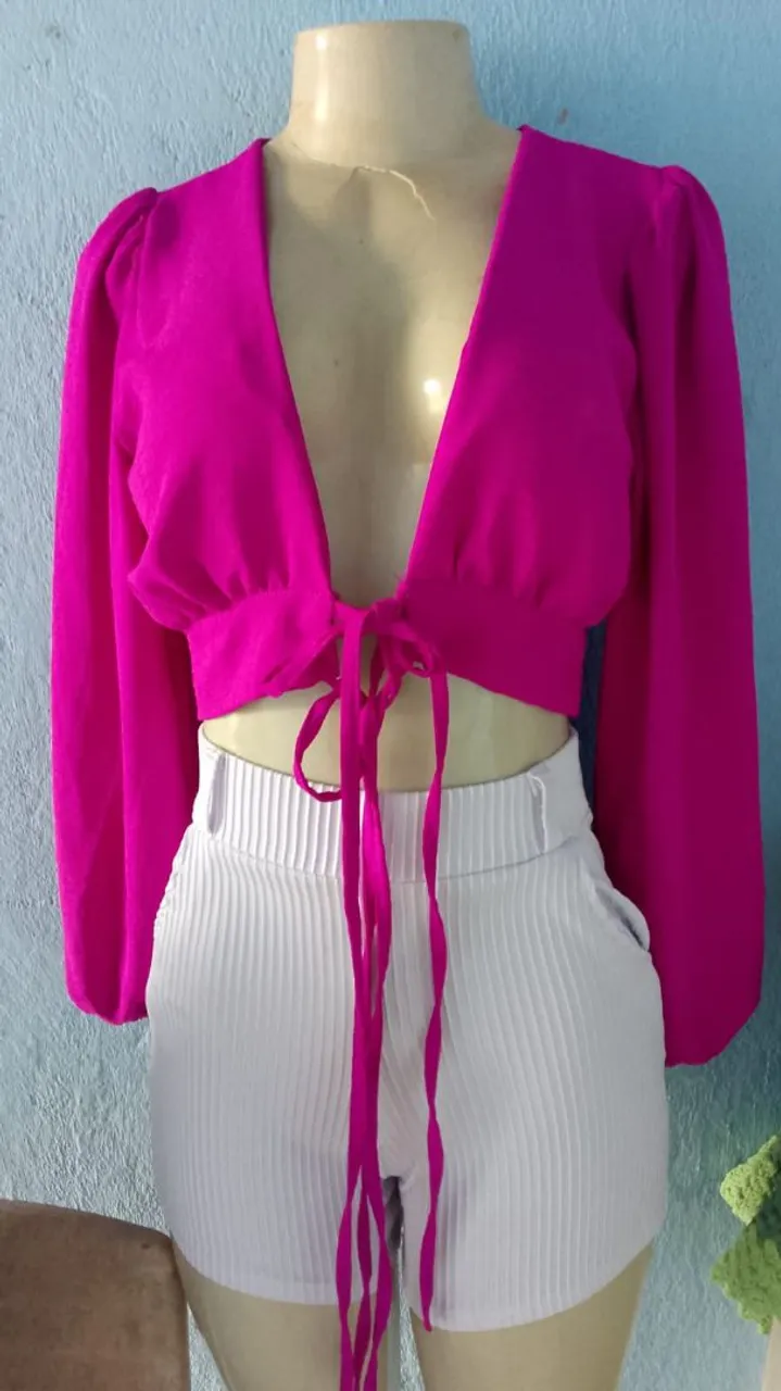 Blusa Manga Longa Pink com Amarração