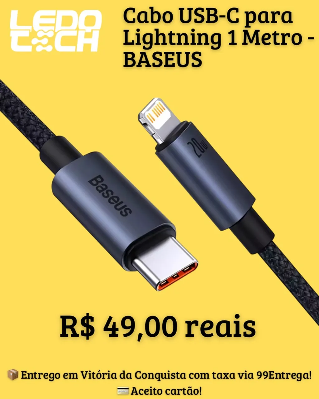 Cabo USB-C para Lightning 1 Metro - BASEUS
