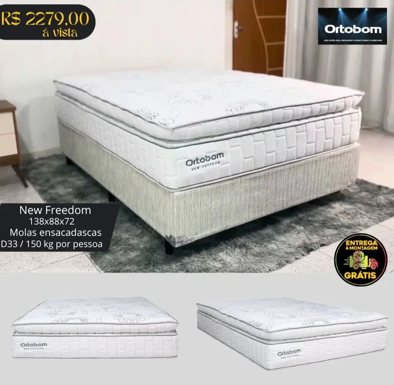 Cama Box Casal Spring Pocket Ortobom - R$1389,00 - Foto 3