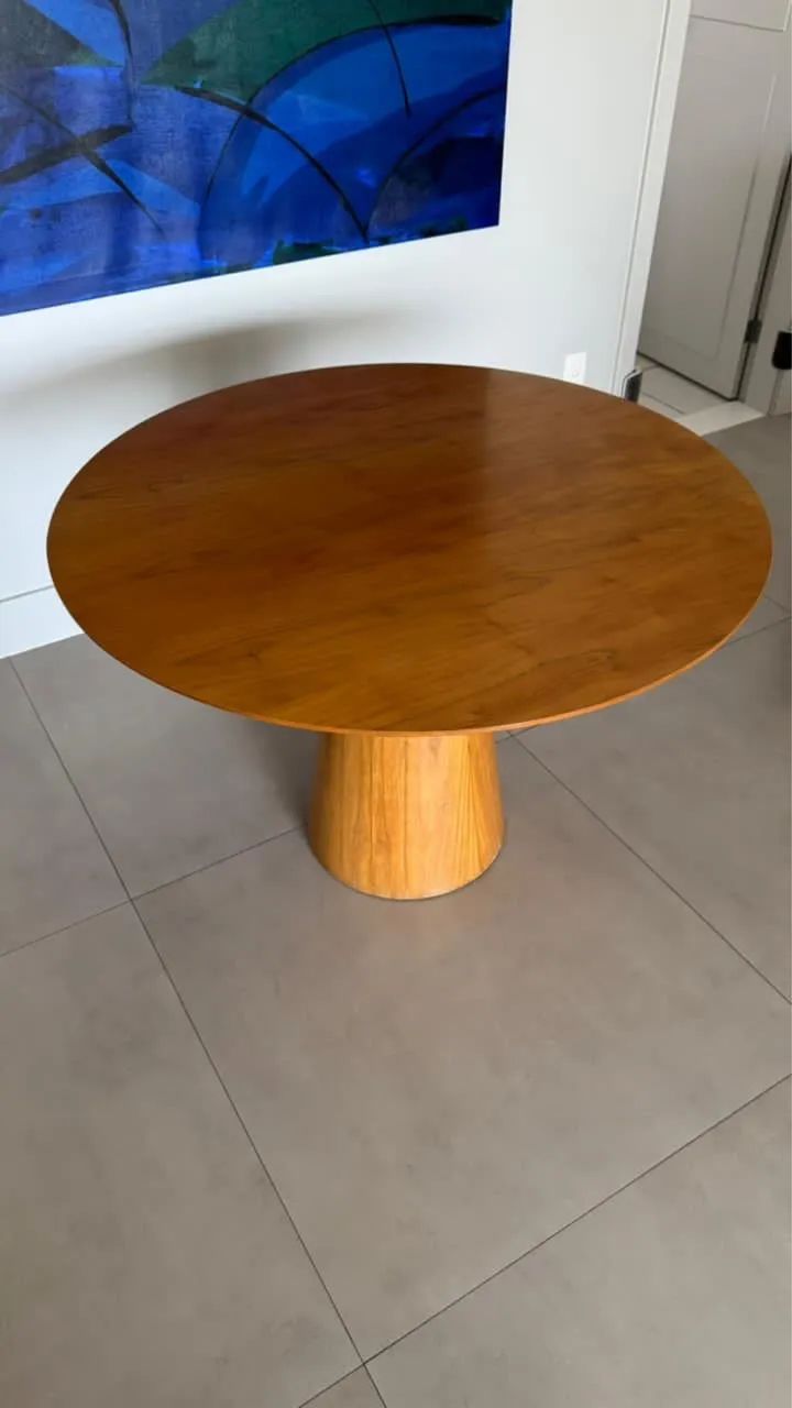 Mesa de jantar redonda em lâmina de madeira 64840795017986120