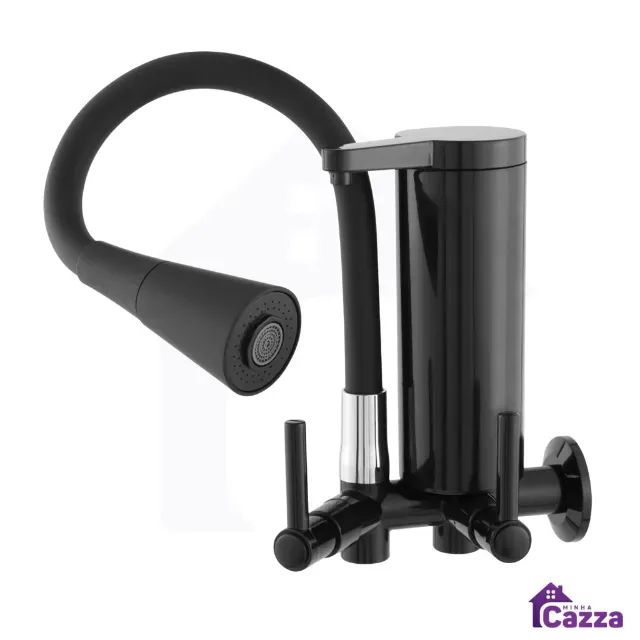 Torneira de Parede Gourmet Com Filtro Slim para Cozinha Preta 