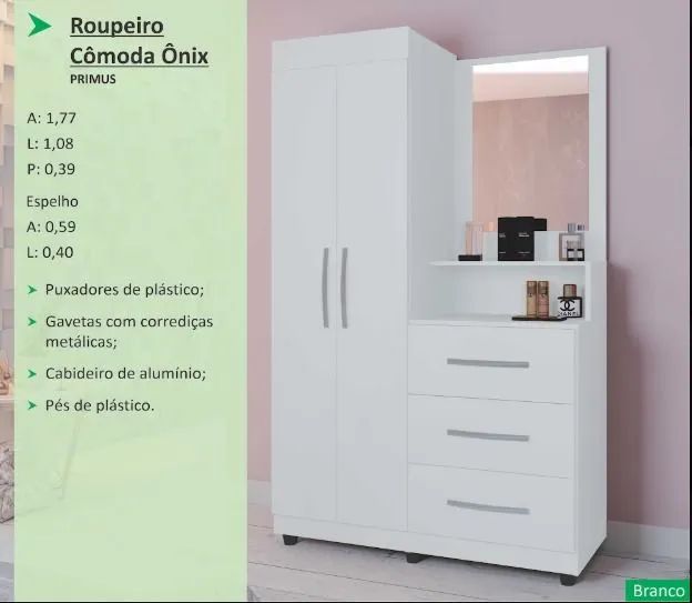 ROUPEIRO CÔMODA ONIX  C/ PE E ESPELHO - Foto 2