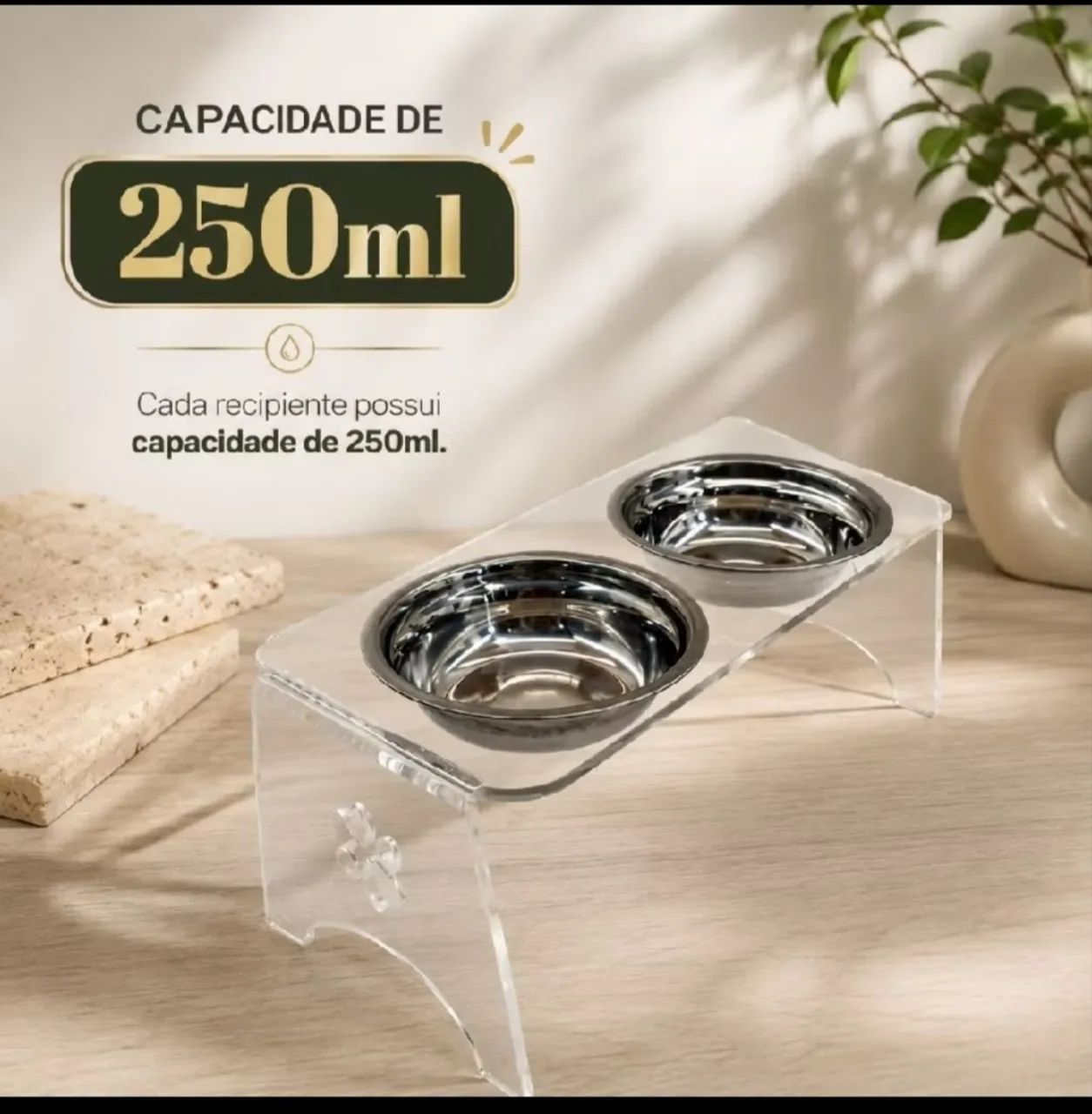 Comedouro inox e acrílico para cães e gatos - Foto 2