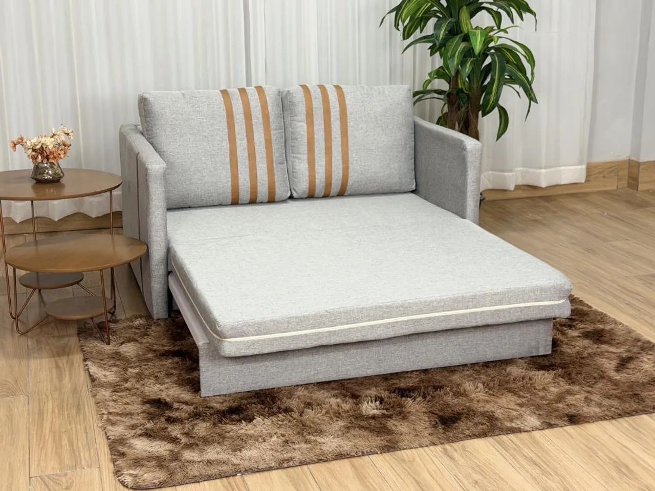 Sofa Cama Dominic 1.40m Linho/Marrom Courino Entrega Rápids