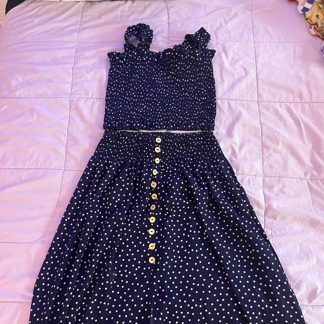 Conjunto top e saia longa azul marinho 